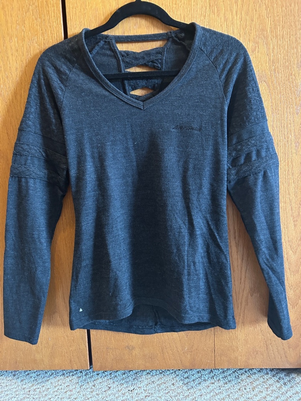 Dark Heather Gray Long Sleeve V-Neck Pullover with Back Straps